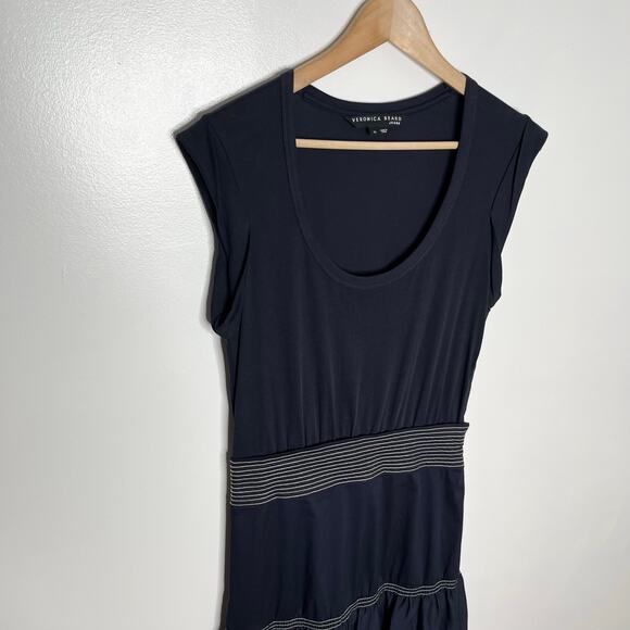Veronica Beard Amaia Eyelet Midi Dress XS Navy Tiered Embroidered Floral Cotton - Picture 5 of 12